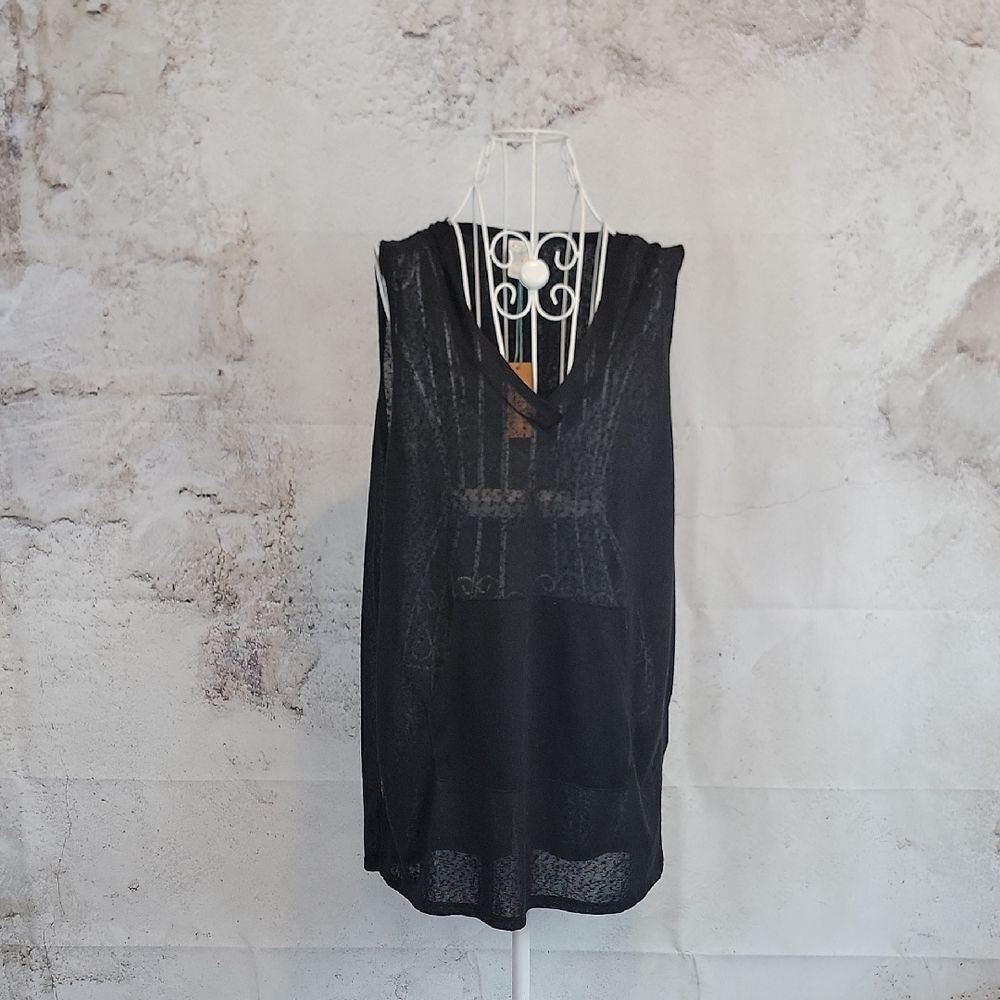Kona Sol NWT swim Cover-up Sheer Sleeveless Top - Black Womens Size M